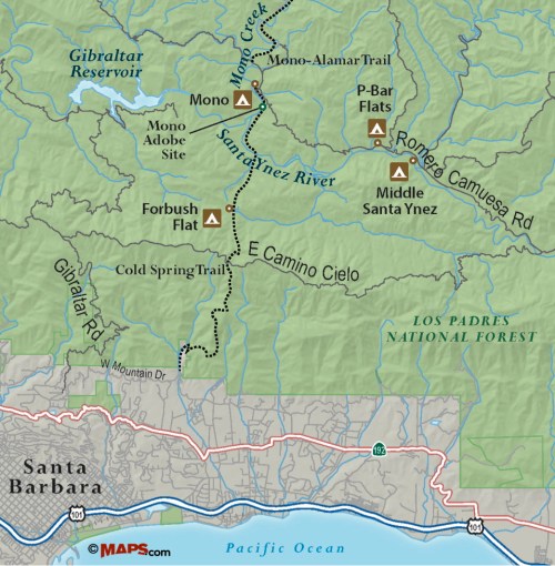 Los Padres National Forest Mono Adobe Creek Trail Santa Barbara hike map