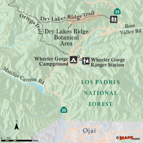 Dry Lakes Ridge Botanical Area map trail hike Ojai Los Padres National Forest