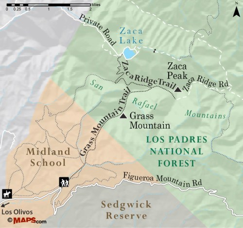 Grass Mountain Zaca Lake Ridge Midland Trail map hike Los Padres National Forest
