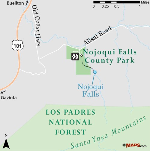 Nojoqui Falls County Park map trail Santa Barbara hike