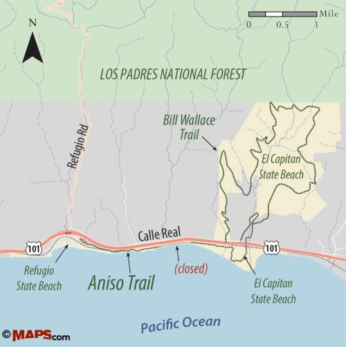 map El Capitan Refugio State Beach walk hike Santa Barbara