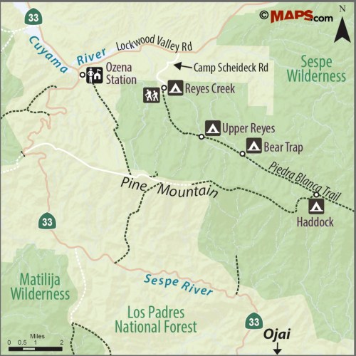 map Reyes Creek Gene Marshall Piedra Blanca trail hike bear trap canyon