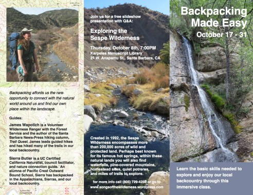 Backpacking class workshop Santa Barbara Ventura Ojai Trails los padres national forest
