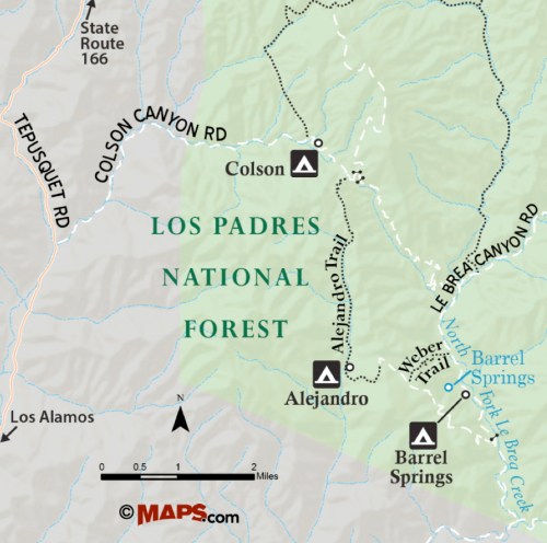 Alejandro Canyon Trail map hike Colson Barrel Spring La Brea Creek Weber Los Padres National Forest
