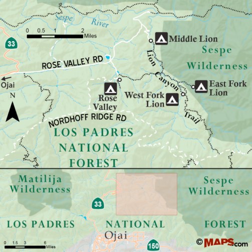 Lion Canyon Trail hike East West Fork Sepse Ojai Los Padres National Forest Middle