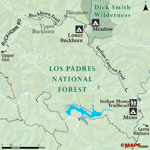 Map Indian Canyon Trail Meadow Camp Lower Buckhorn Trail Dinsmore Dick Smith Wilderness Los Padres national forest