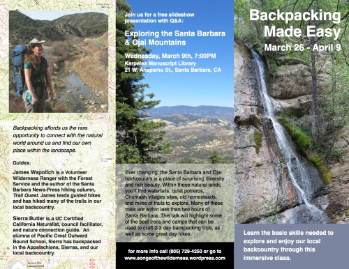 Backpacking class Santa Barbara Los Padres National Forest hiking trail skills