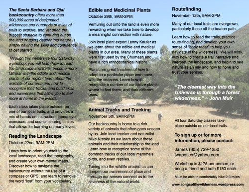 Wilderness Navigation backpacking nature connection trails skills class workshop Santa barbara los padres national forest Mike Kresky Lanny Kaufer Edible Medicinal Plants animal tracking