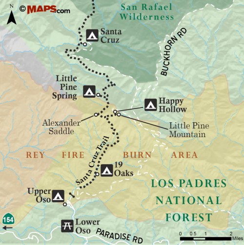 Santa Cruz Trail Map Rey Fire burn area Los Padres National Forest