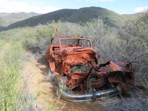 old car rusting jalopy wreck White Rock Trail hike Figueroa Mountain Los Padres National Forest