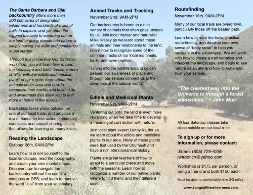navigating wilderness animal tracks and tracking mike kresky edible and medicinal plants lanny kaufer herb walk routefinding map reading trails hiking backpacking nature skills awareness santa barbara los padres national forest